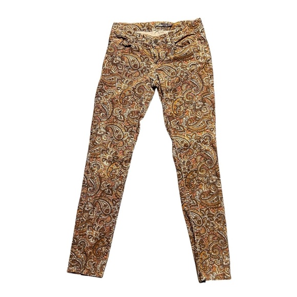 Prana Corduroy Jeans Womens Size 4 Low Rise Skinny Stretch Brown Paisley Pants - Picture 1 of 7